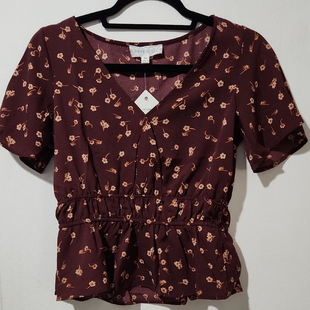 Hippie Rose Burgundy Floral Blouse